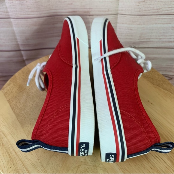 Sperry Red Canvas Top Sider Sneakers Size 7.5 - Picture 3 of 8